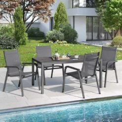 Kettler Basic Plus Gartenmöbel-Set 5-tlg.+ Tisch 160x90cm Anthrazit/Dark Grey