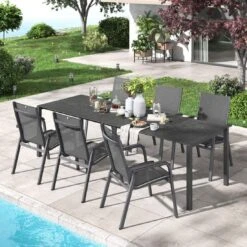 Kettler Basic Plus Gartenmöbel-Set 7-tlg.+Tisch 160/267x91cm Anthrazit/Dark Grey